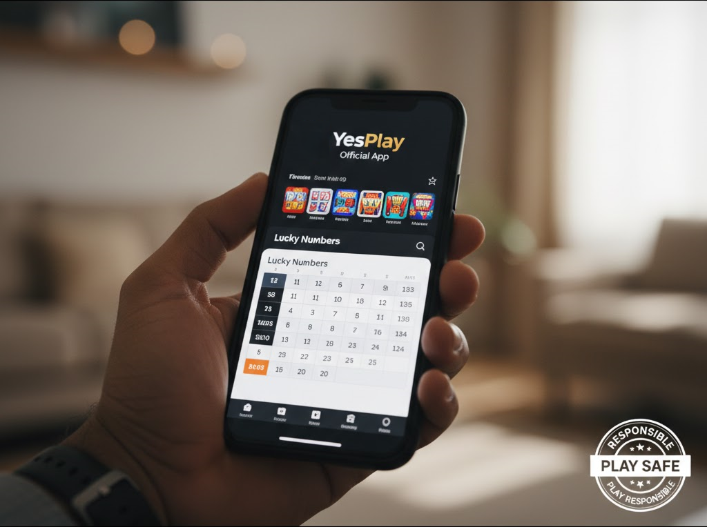 Hand holding a smartphone with the YesPlay app open, showing a sports betting interface and calendar screen